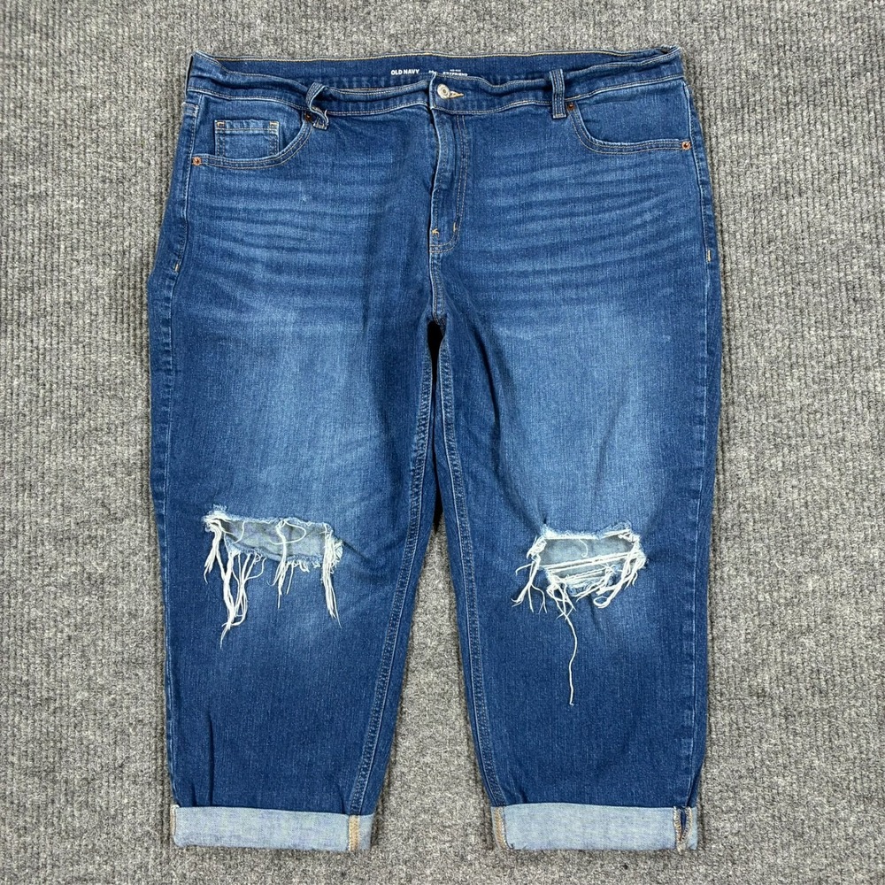 Old Navy Boyfriend Jeans Womens 20 Blue Mid Rise Distressed Ripped Cuffed